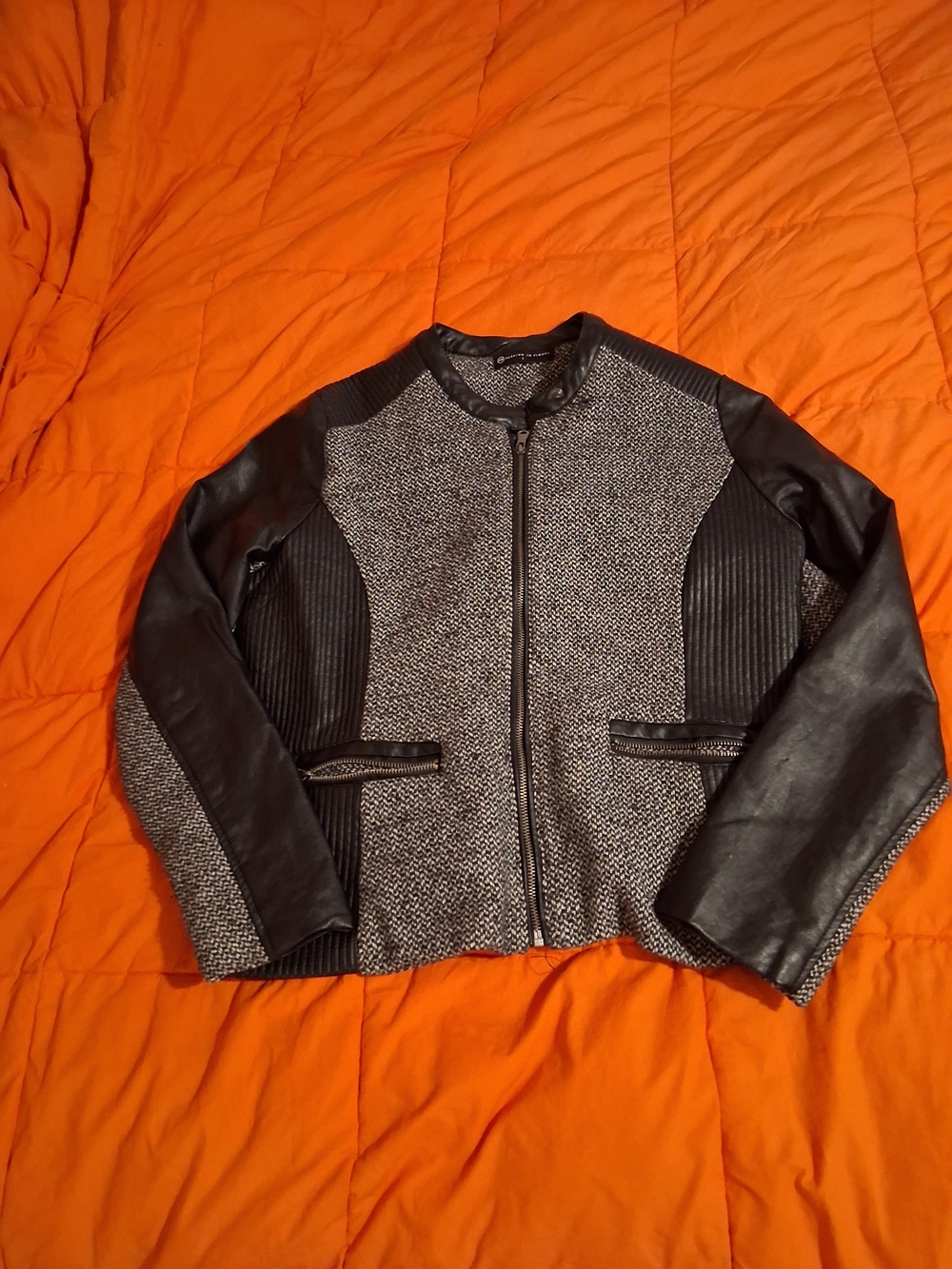 Fashion To Figure  Black and Gray Textured Panel Moto Jacket - Picture 3 of 6